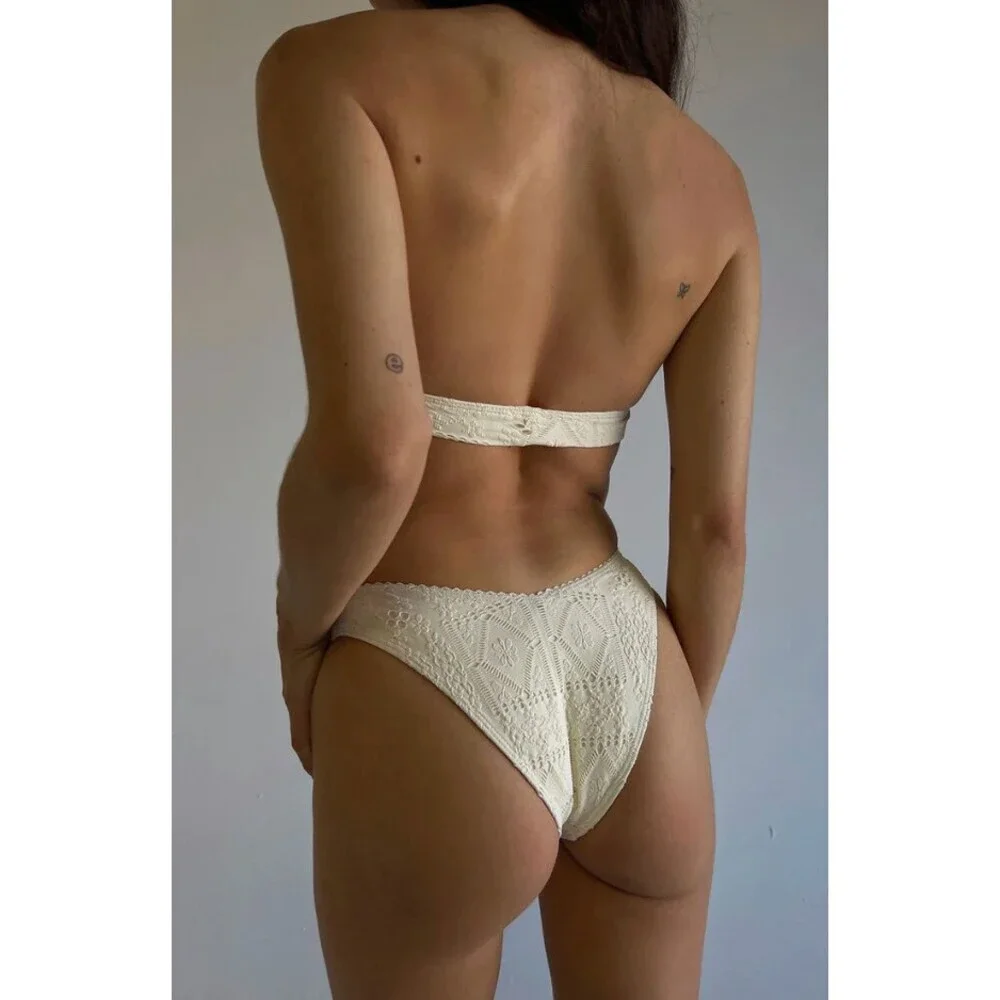 Frankies Bikinis Edie Halter Bikini Top & Jenna Bottom Angle Dust White Large